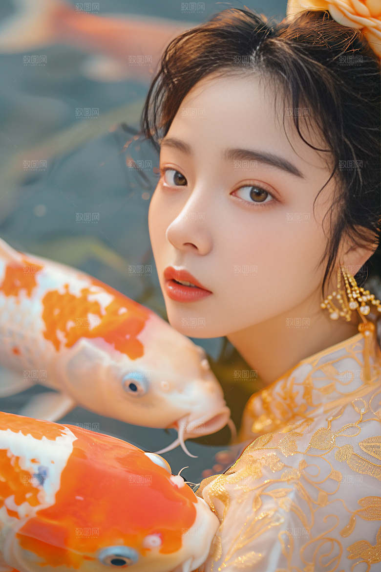 锦鲤汉服美女高清古风素材