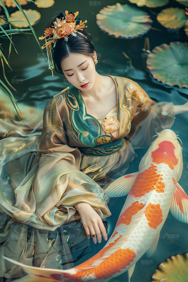 锦鲤汉服美女高清人像素材