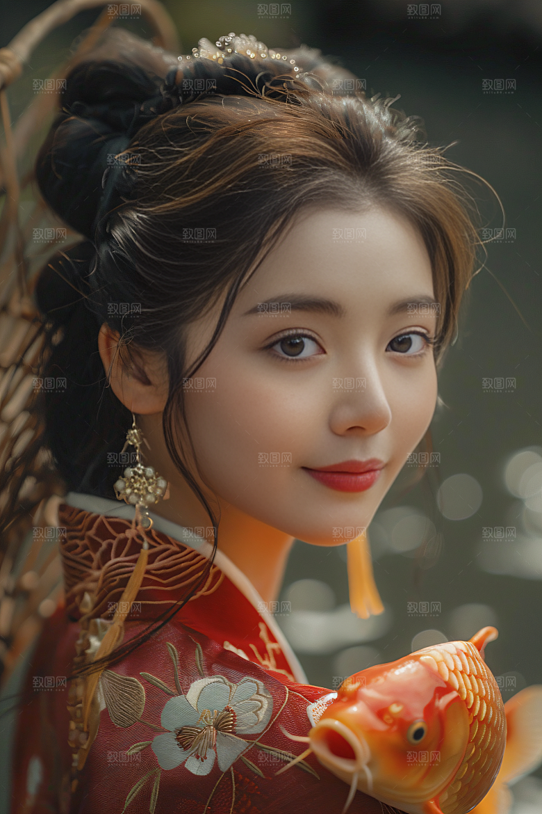 锦鲤汉服美女古风金鱼素材