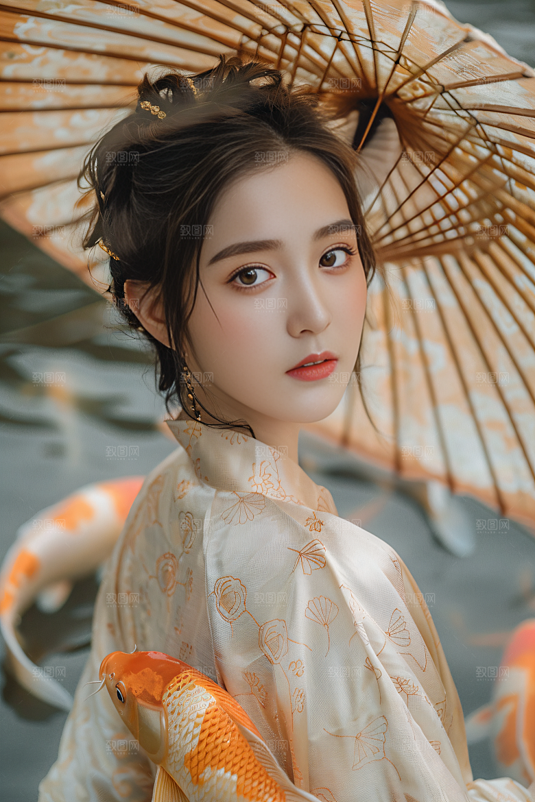 锦鲤汉服美女吉祥人像素材