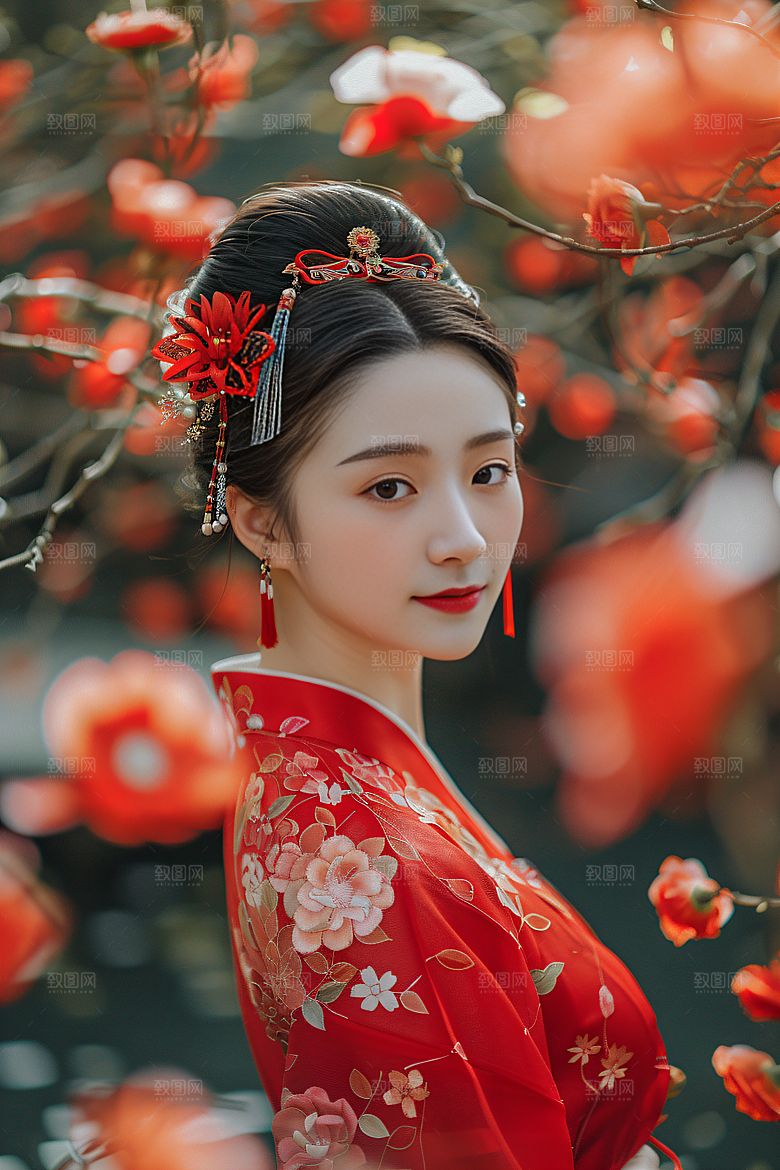 锦鲤汉服美女高清金鱼素材