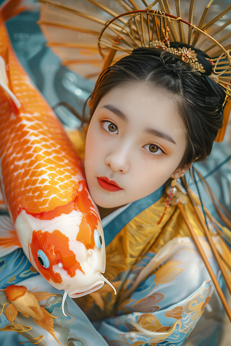 锦鲤汉服美女肖像精致素材