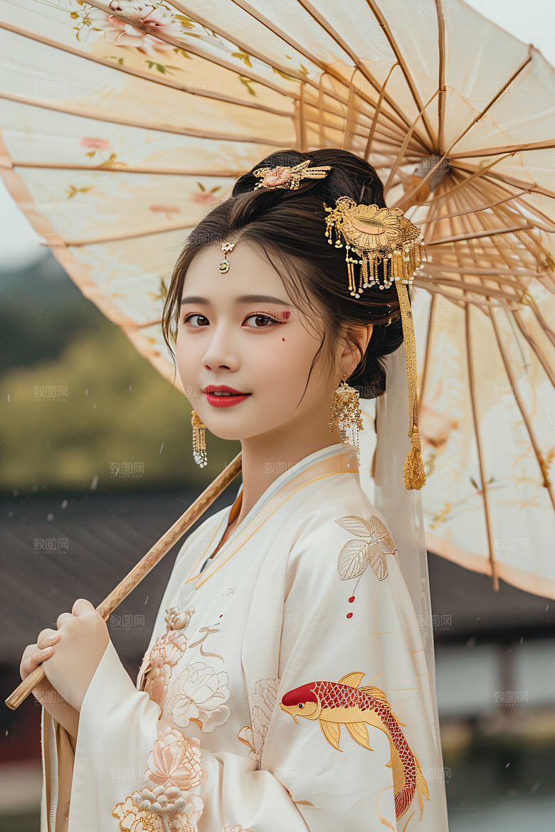 锦鲤汉服美女肖像吉祥素材