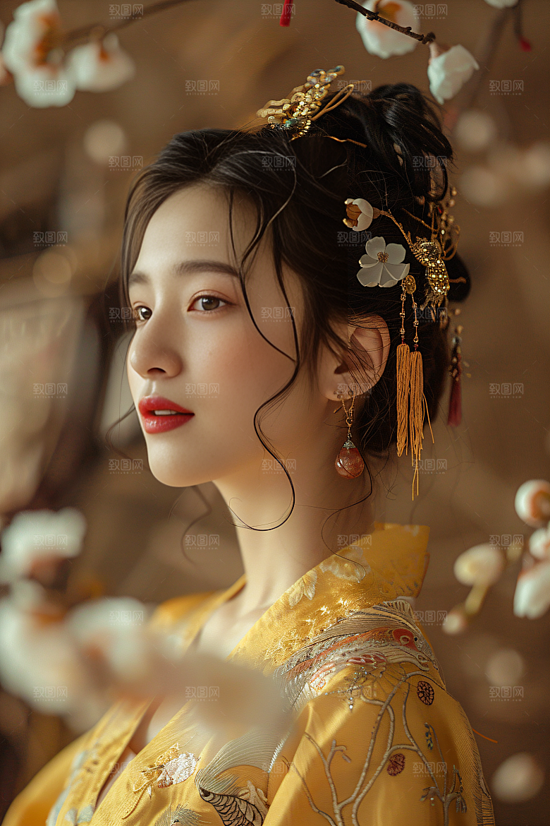 锦鲤汉服美女高清吉祥素材