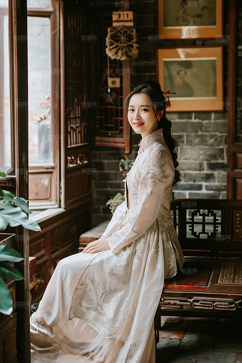 锦鲤汉服美女人像传统素材