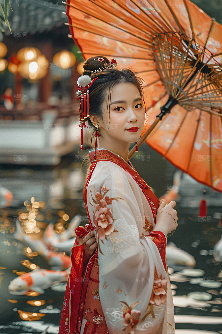 锦鲤汉服美女高清中国风素材