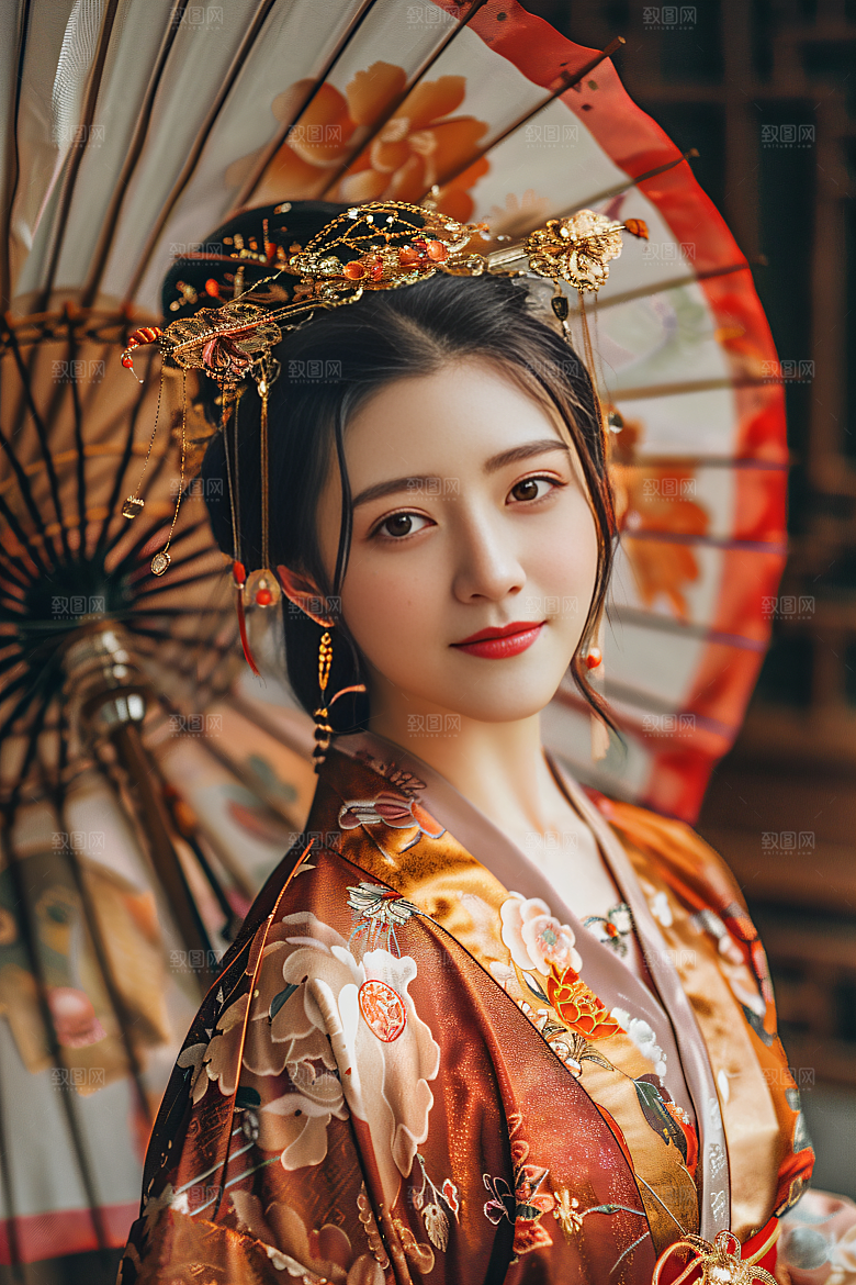 锦鲤汉服美女中国风精致素材