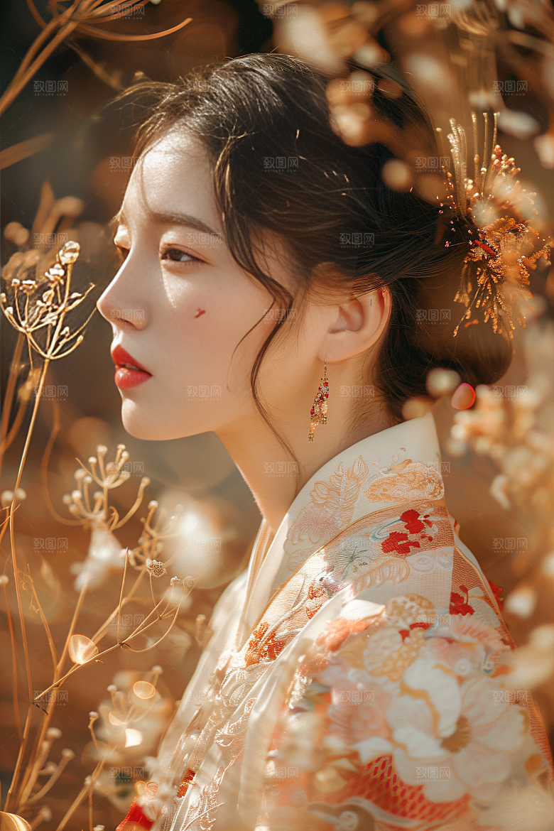 锦鲤汉服美女金鱼精致素材