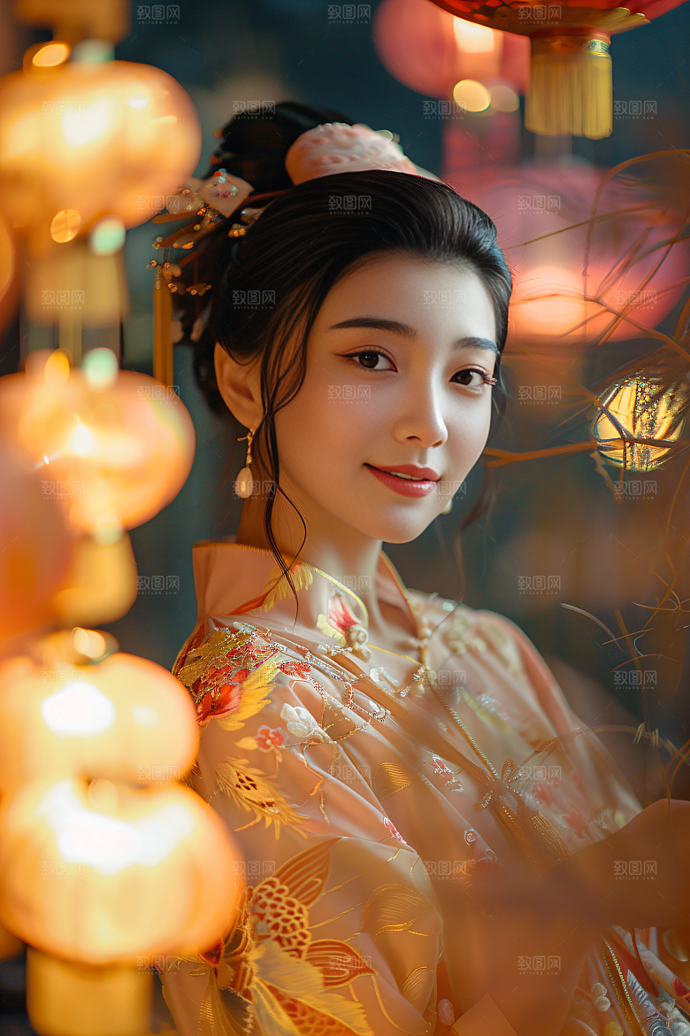 锦鲤汉服美女唯美优雅素材