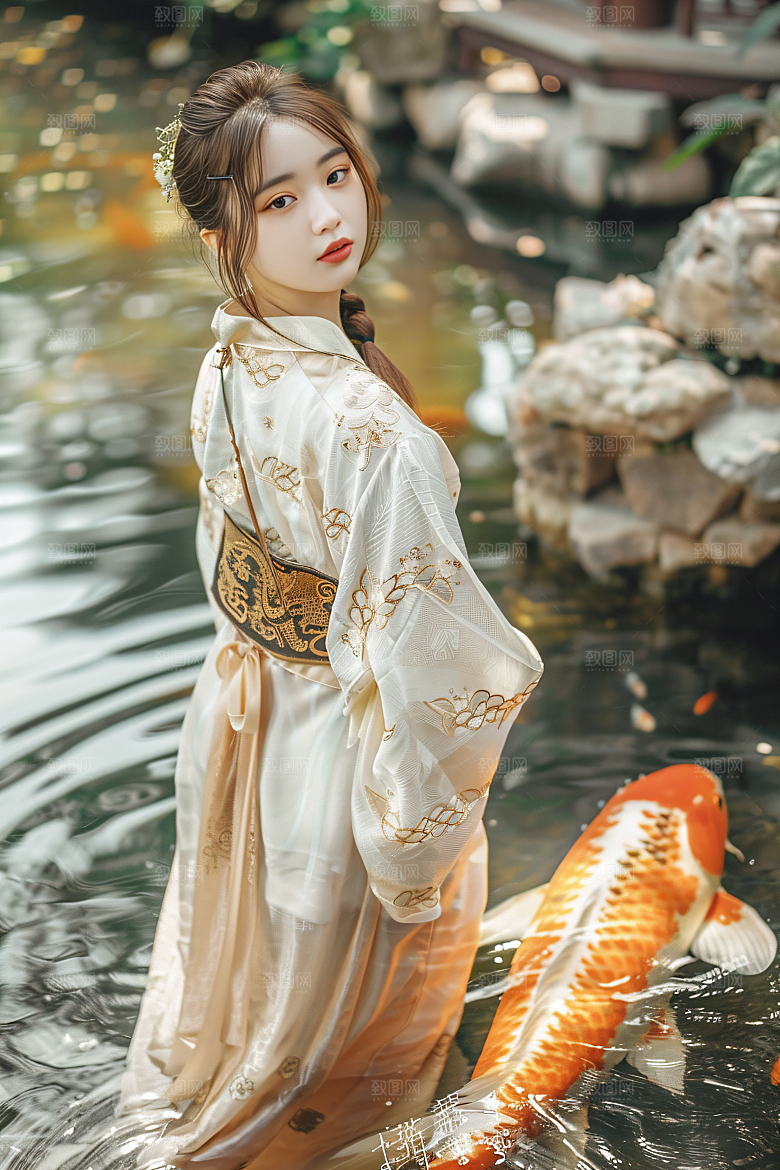 锦鲤汉服美女人像古风素材