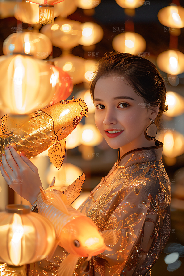 锦鲤汉服美女优雅金鱼素材