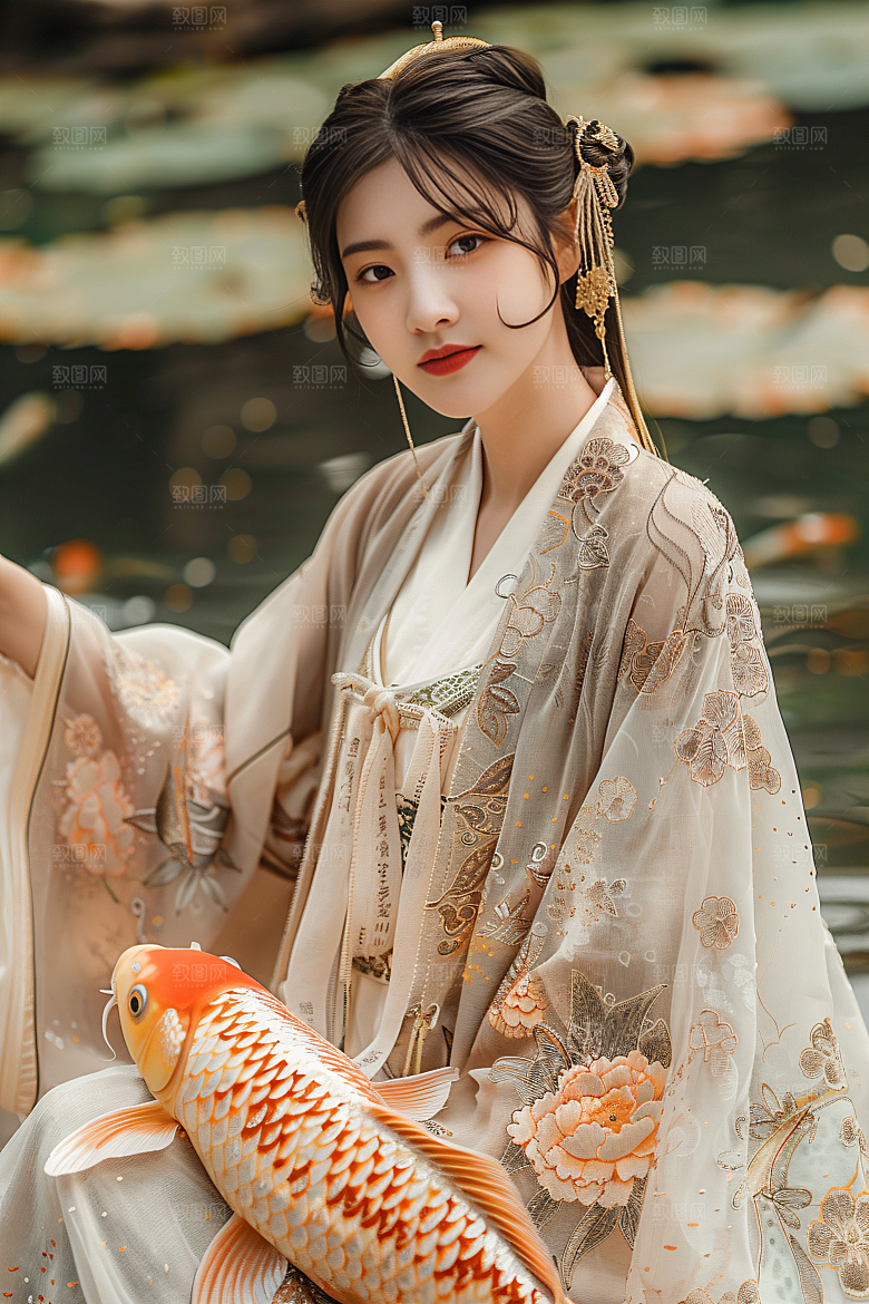 锦鲤汉服美女高清古风素材