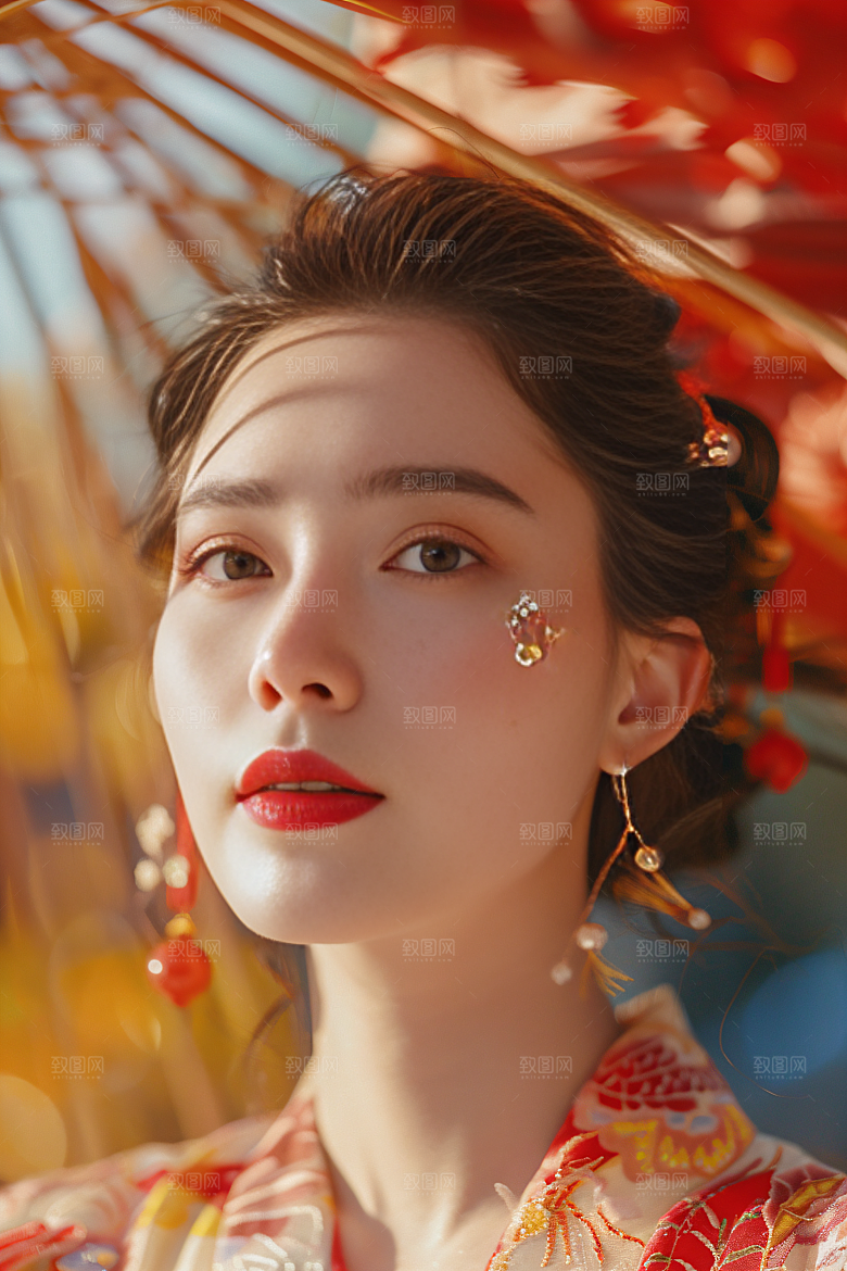 锦鲤汉服美女肖像古风素材