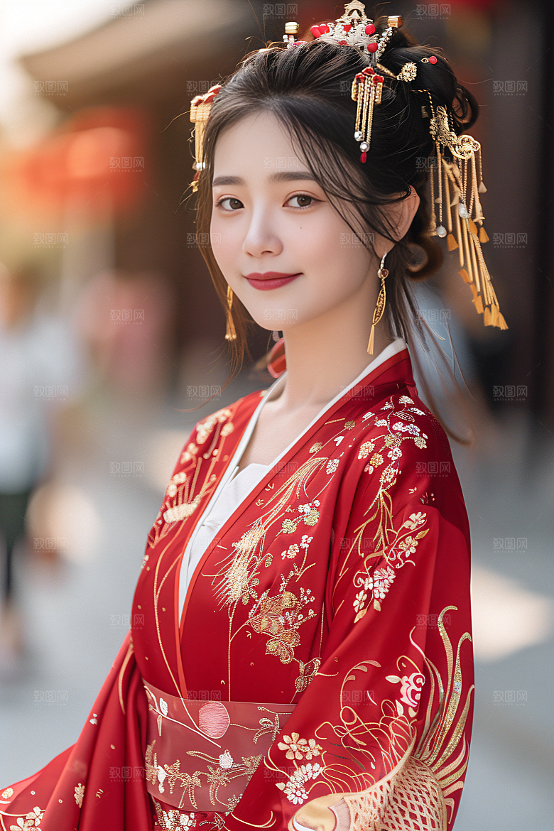 锦鲤汉服美女金鱼优雅素材