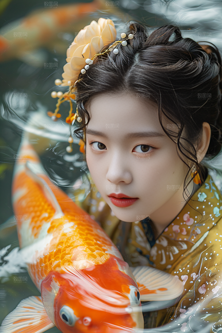 锦鲤汉服美女肖像精致素材