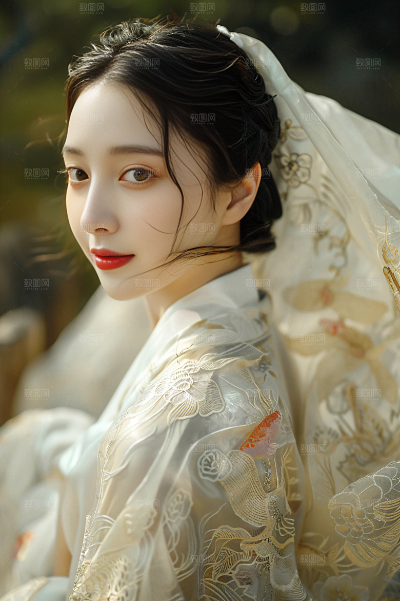锦鲤汉服美女优雅古风素材