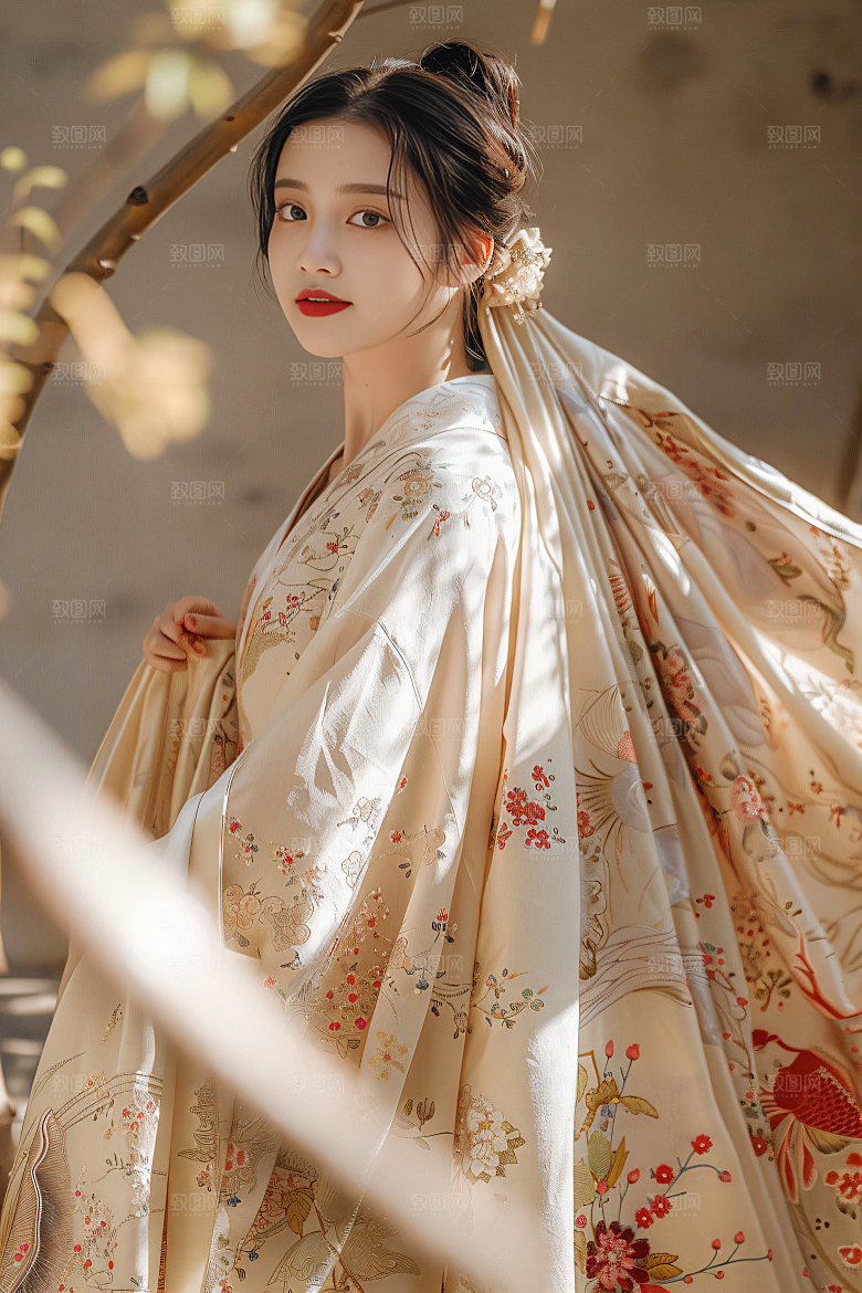 锦鲤汉服美女金鱼传统素材