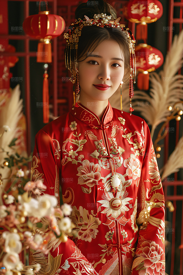 锦鲤汉服美女中国风传统素材