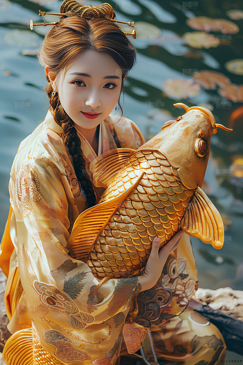 锦鲤汉服美女人像肖像素材
