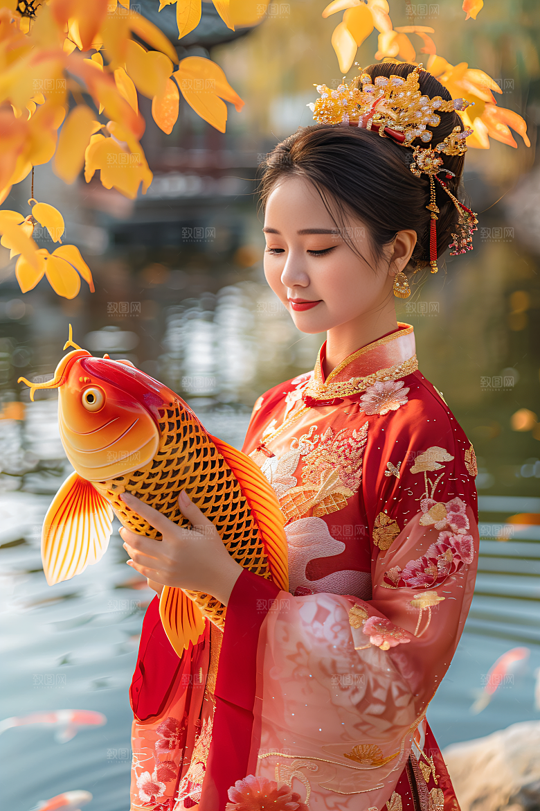 锦鲤汉服美女高清人像素材
