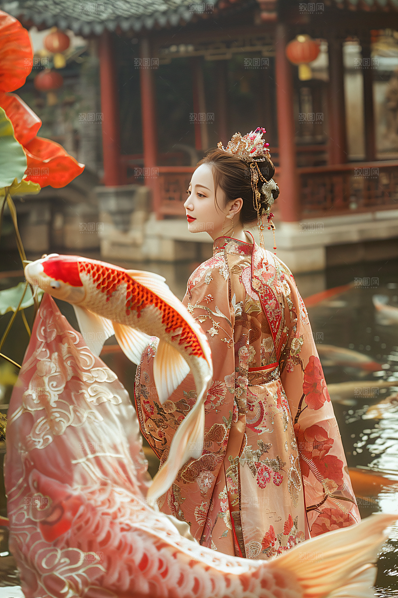 锦鲤汉服美女肖像中国风素材
