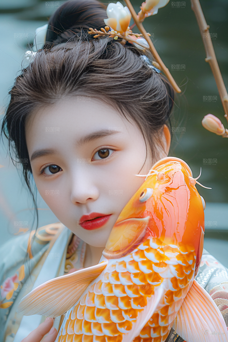 锦鲤汉服美女精致金鱼素材