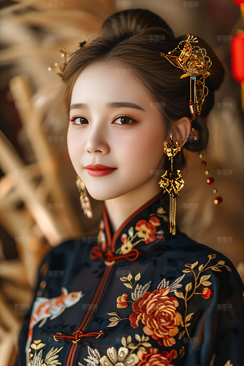 锦鲤汉服美女古风肖像素材