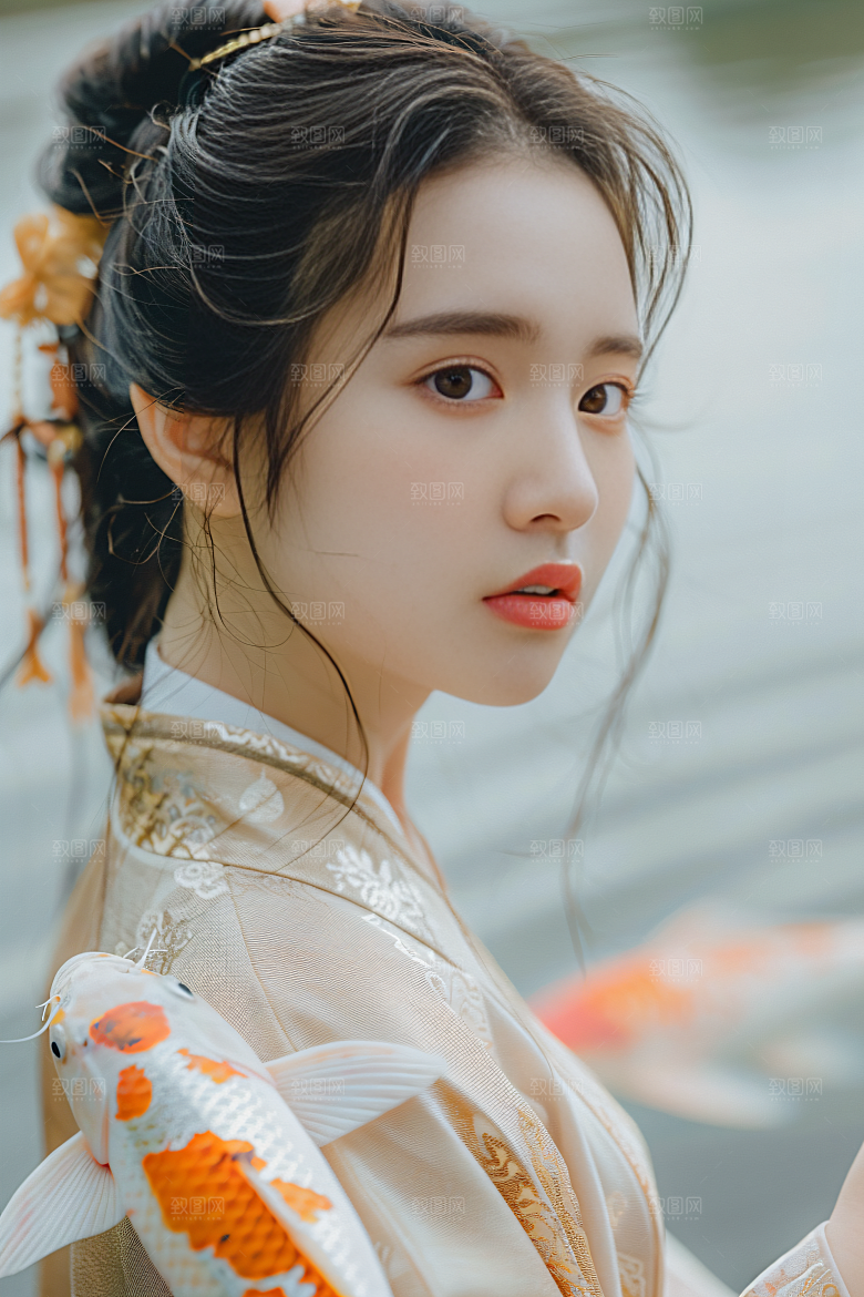 锦鲤汉服美女肖像高清素材
