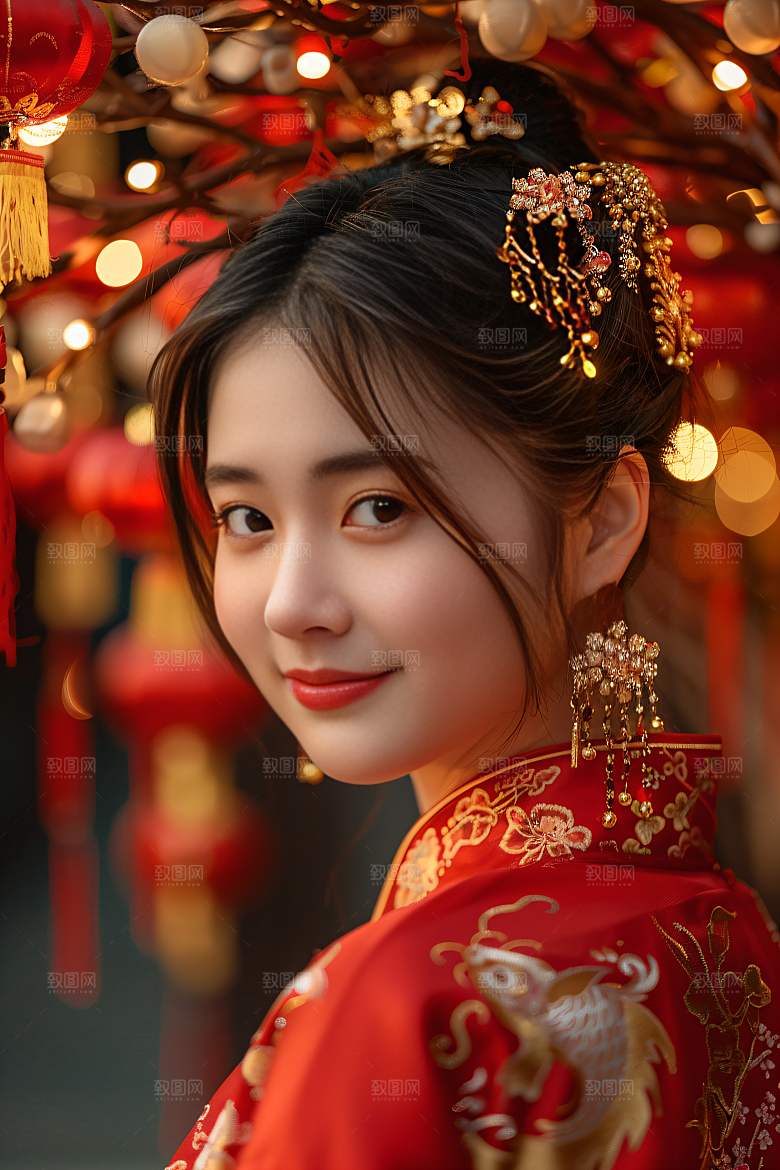锦鲤汉服美女古风优雅素材