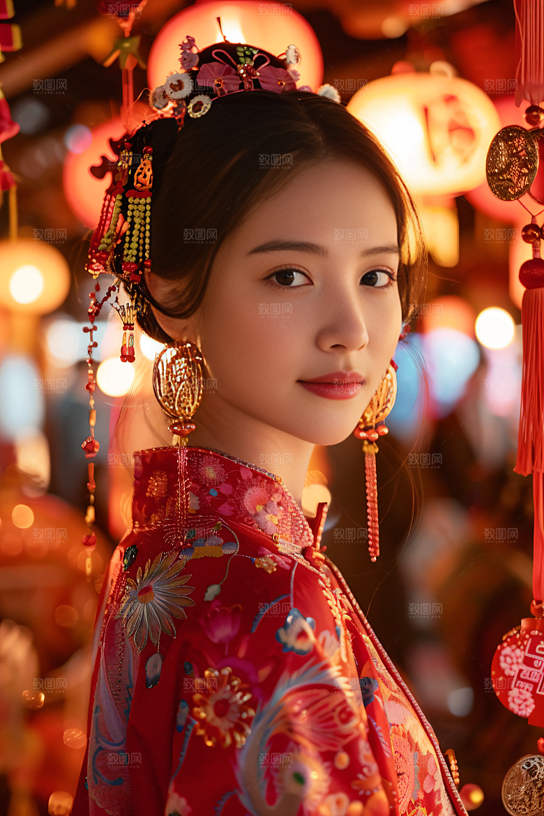 锦鲤汉服美女高清传统素材