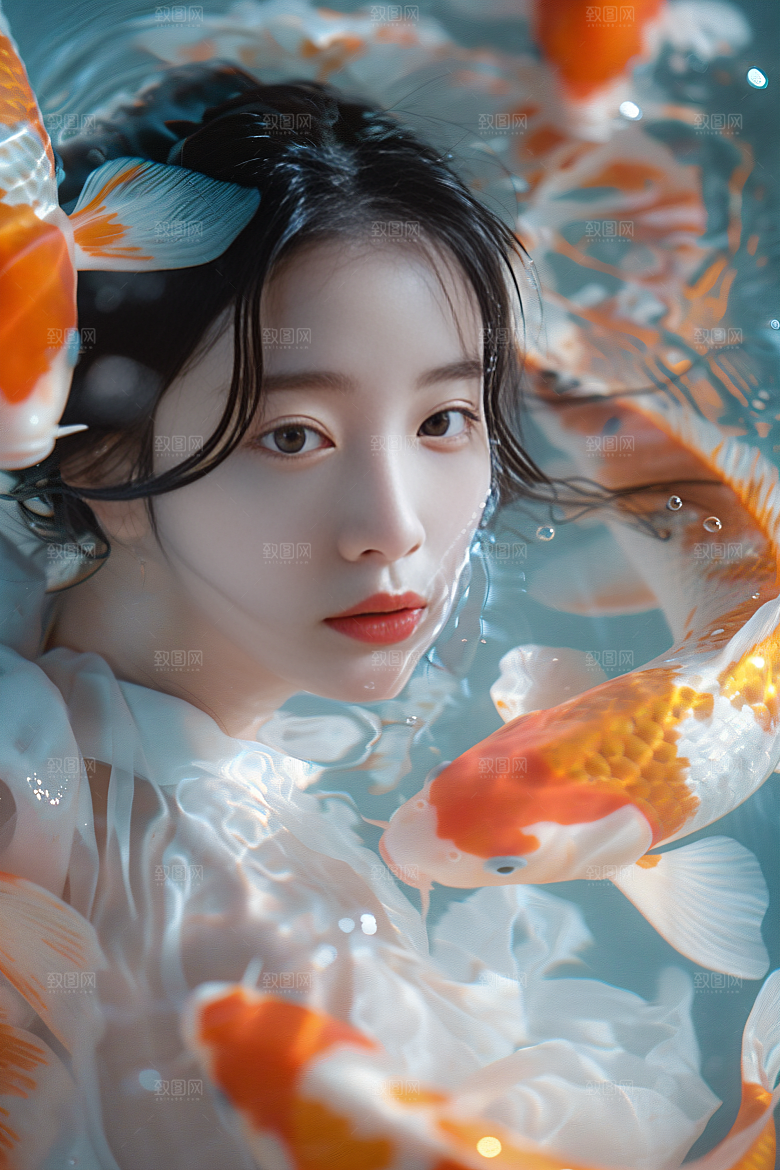 锦鲤汉服美女唯美优雅素材