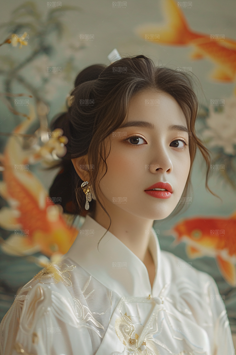 锦鲤汉服美女传统肖像素材