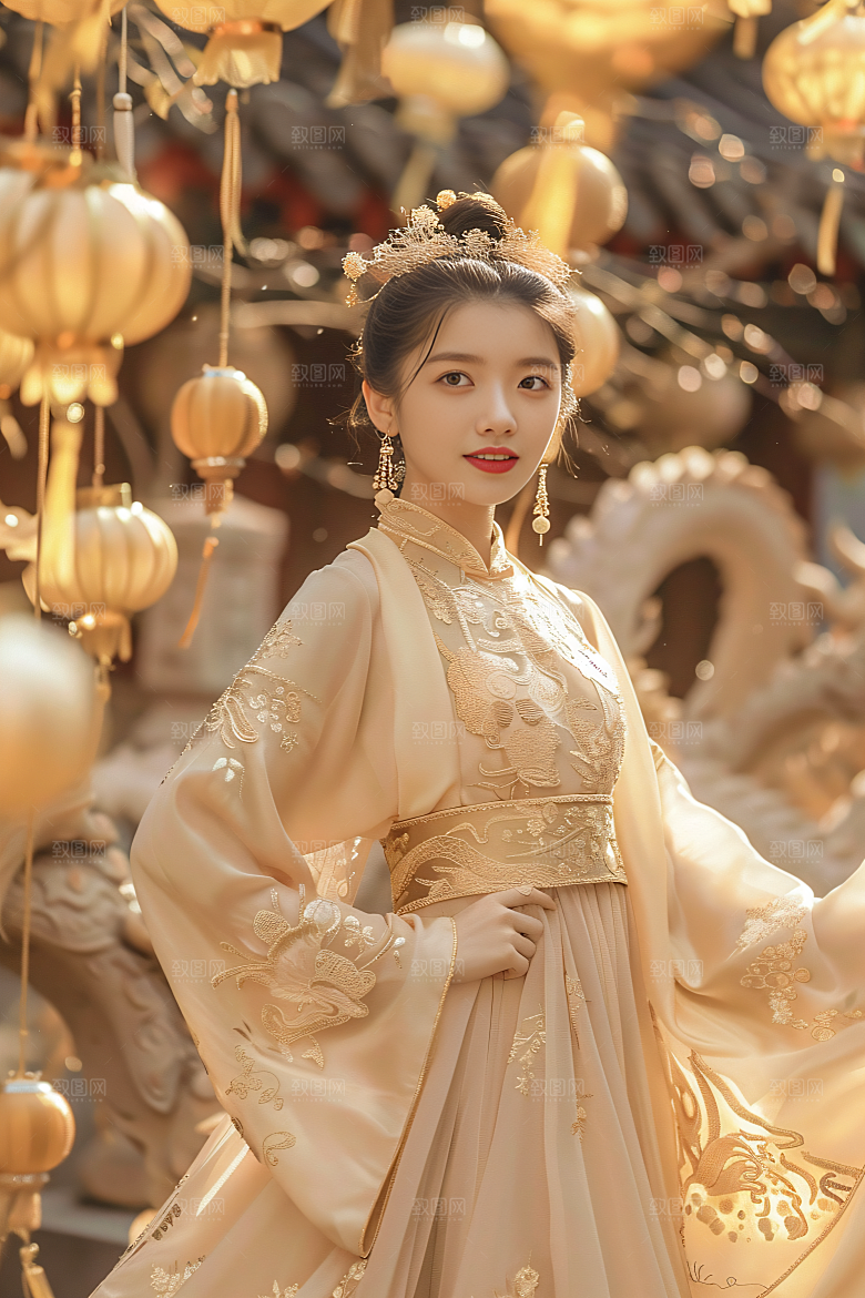 锦鲤汉服美女人像高清素材