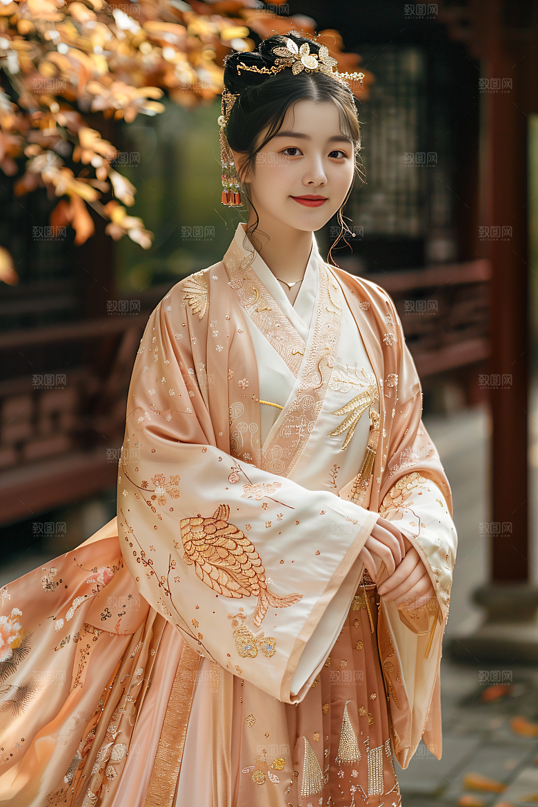 锦鲤汉服美女中国风古风素材