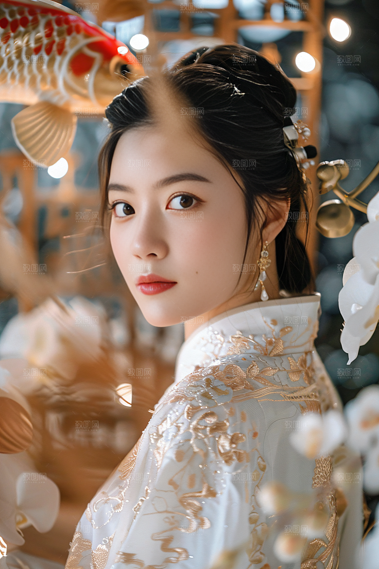 锦鲤汉服美女人像古风素材