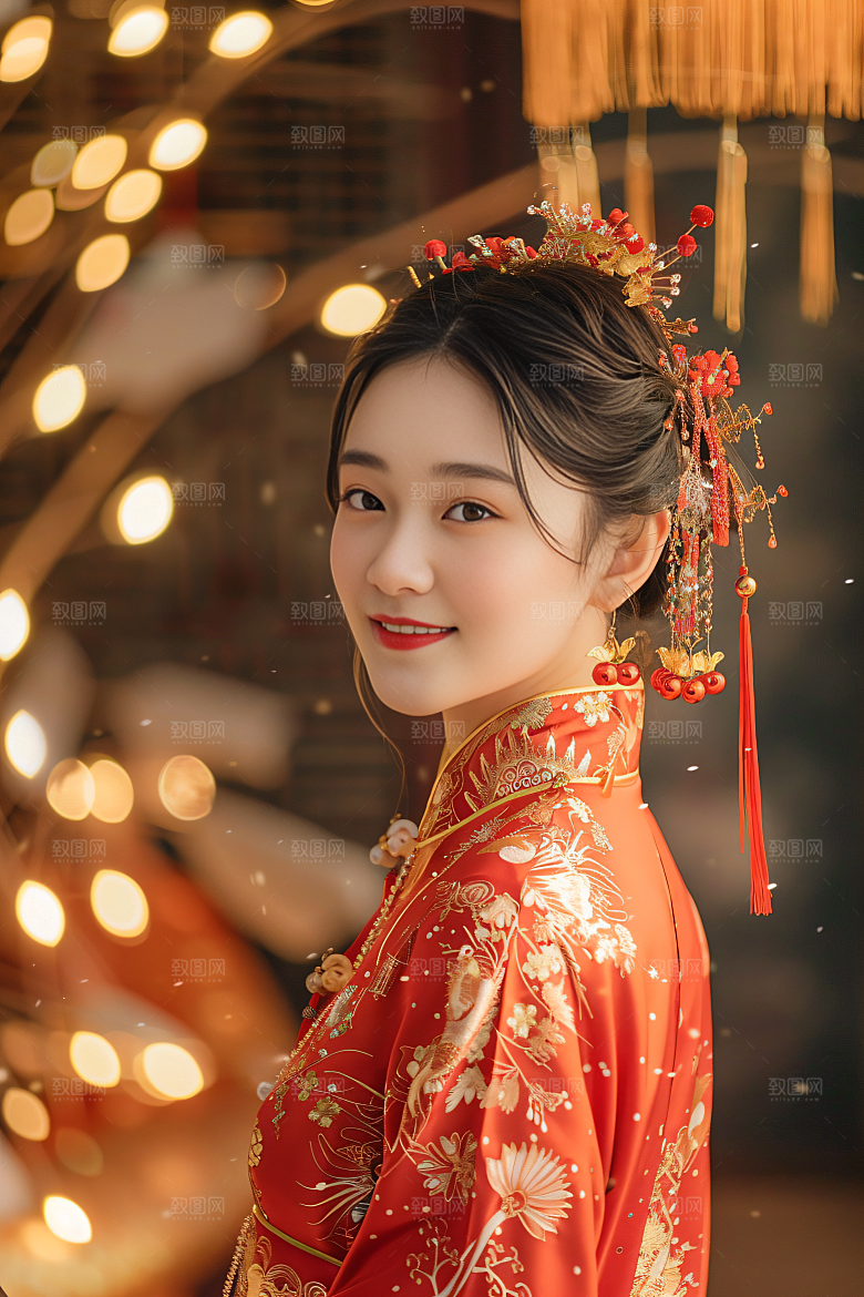 锦鲤汉服美女吉祥精致素材