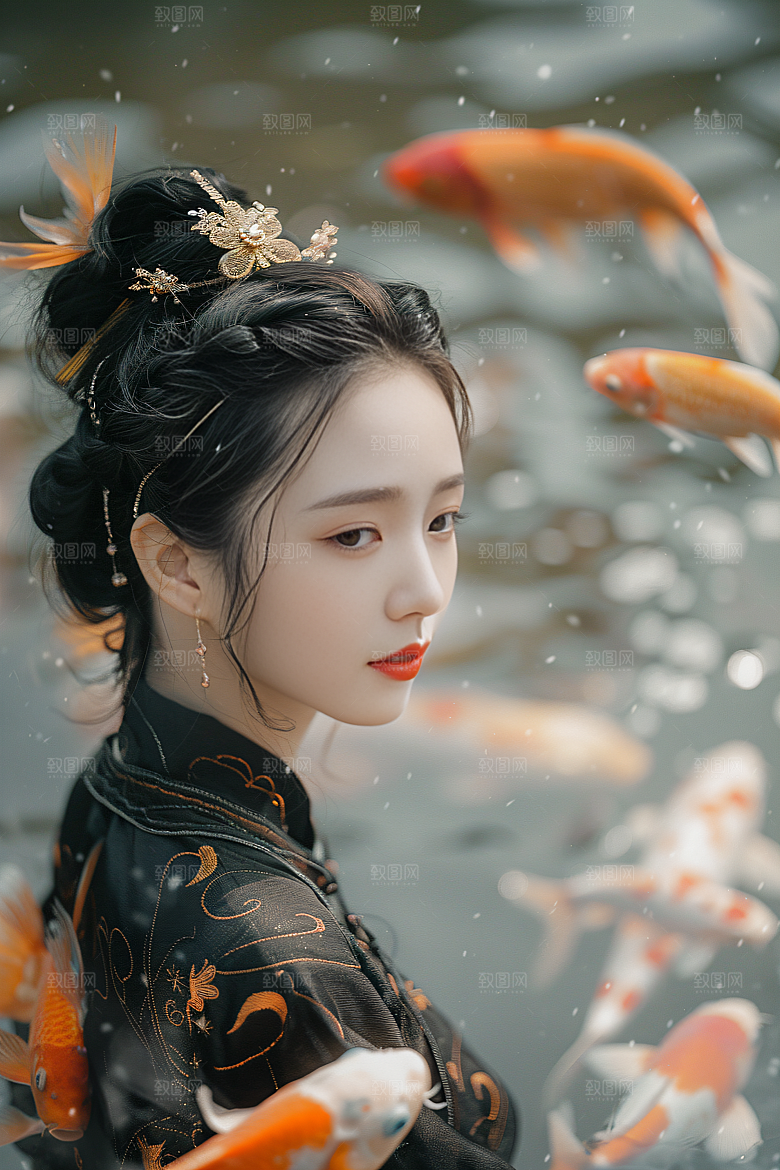 锦鲤汉服美女人像肖像素材