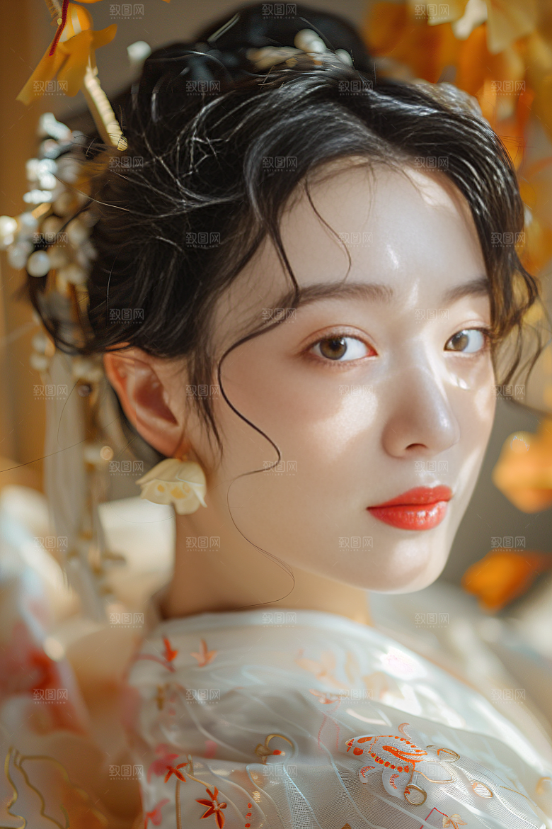 锦鲤汉服美女精致优雅素材