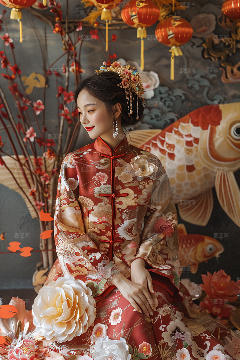 锦鲤汉服美女金鱼吉祥素材