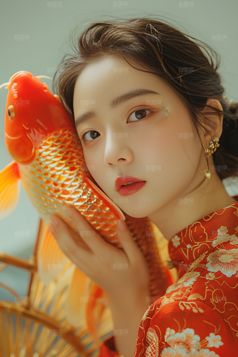 锦鲤汉服美女中国风人像素材