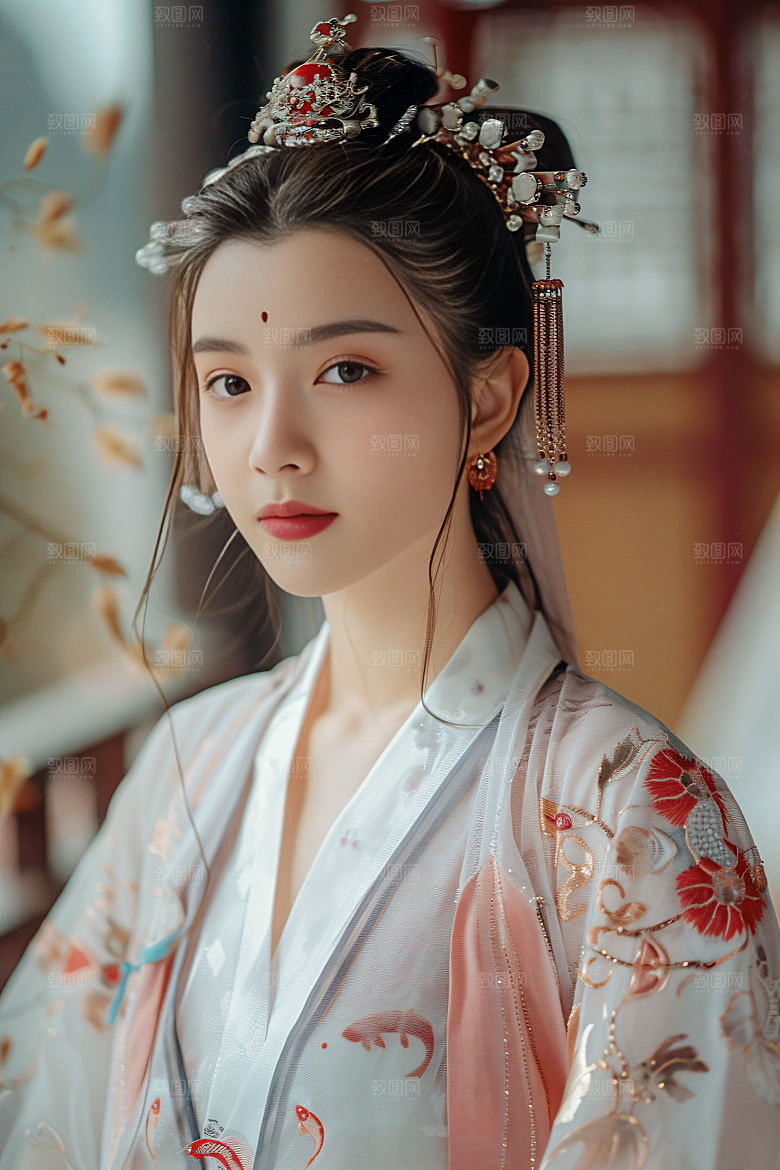 锦鲤汉服美女唯美人像素材