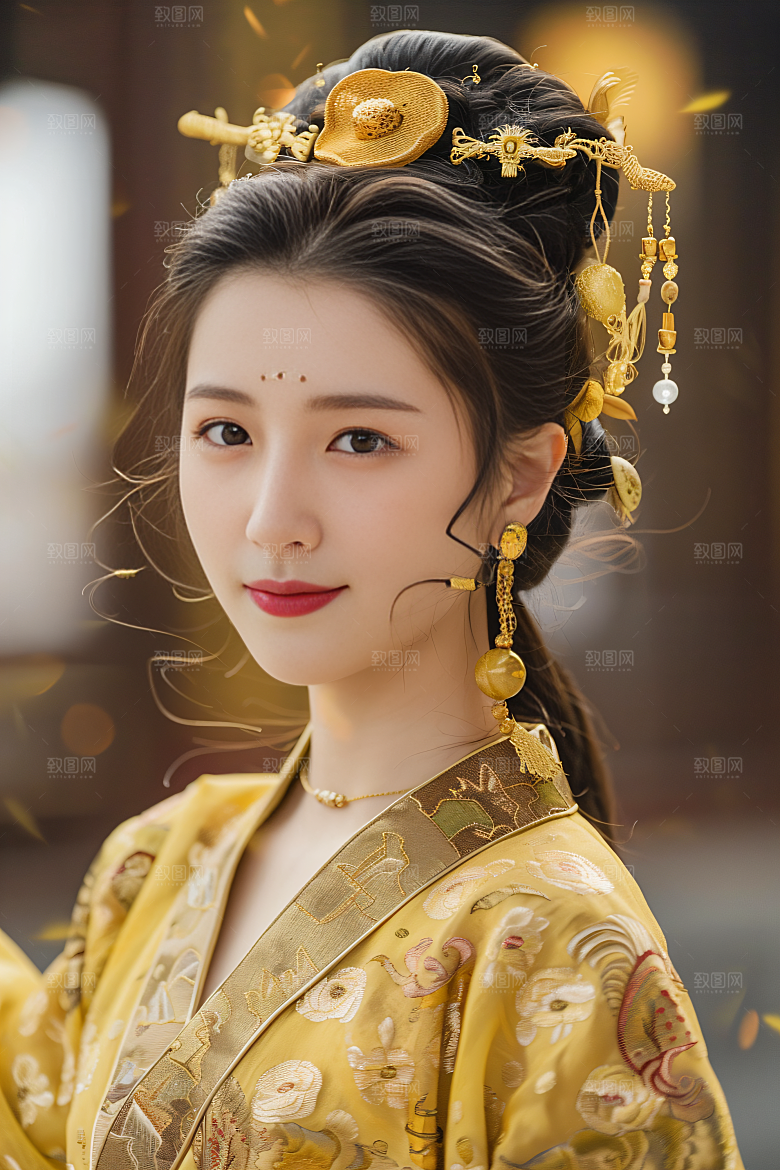 锦鲤汉服美女中国风金鱼素材