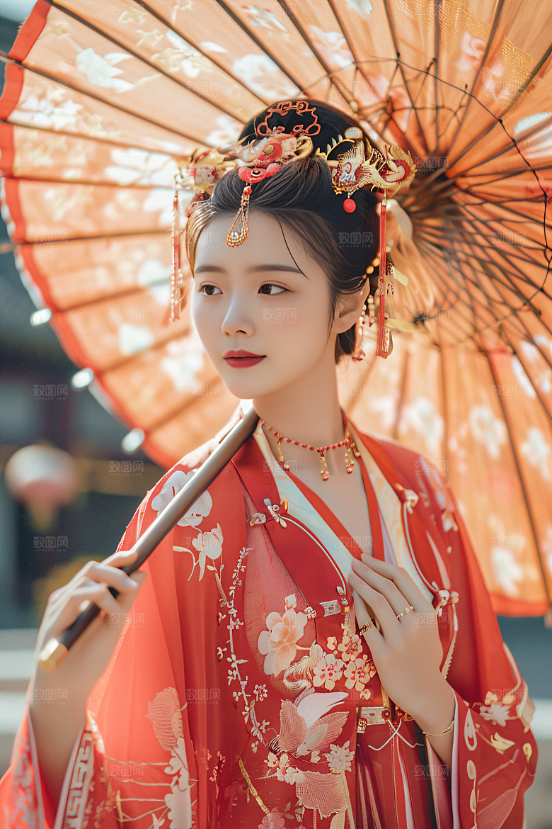 锦鲤汉服美女优雅古风素材