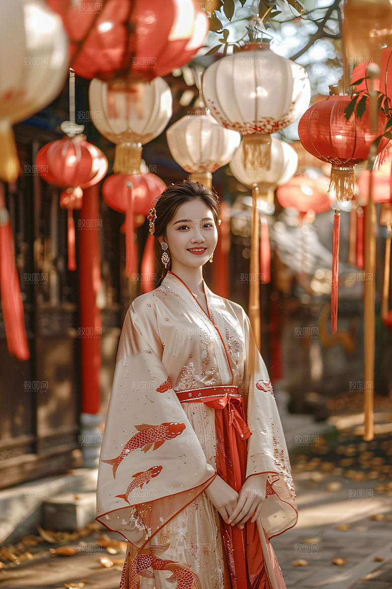 锦鲤汉服美女唯美人像素材