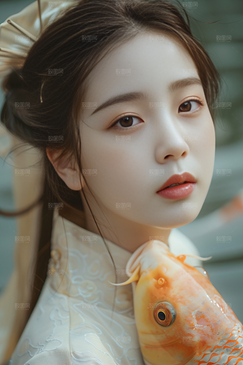 锦鲤汉服美女古风中国风素材