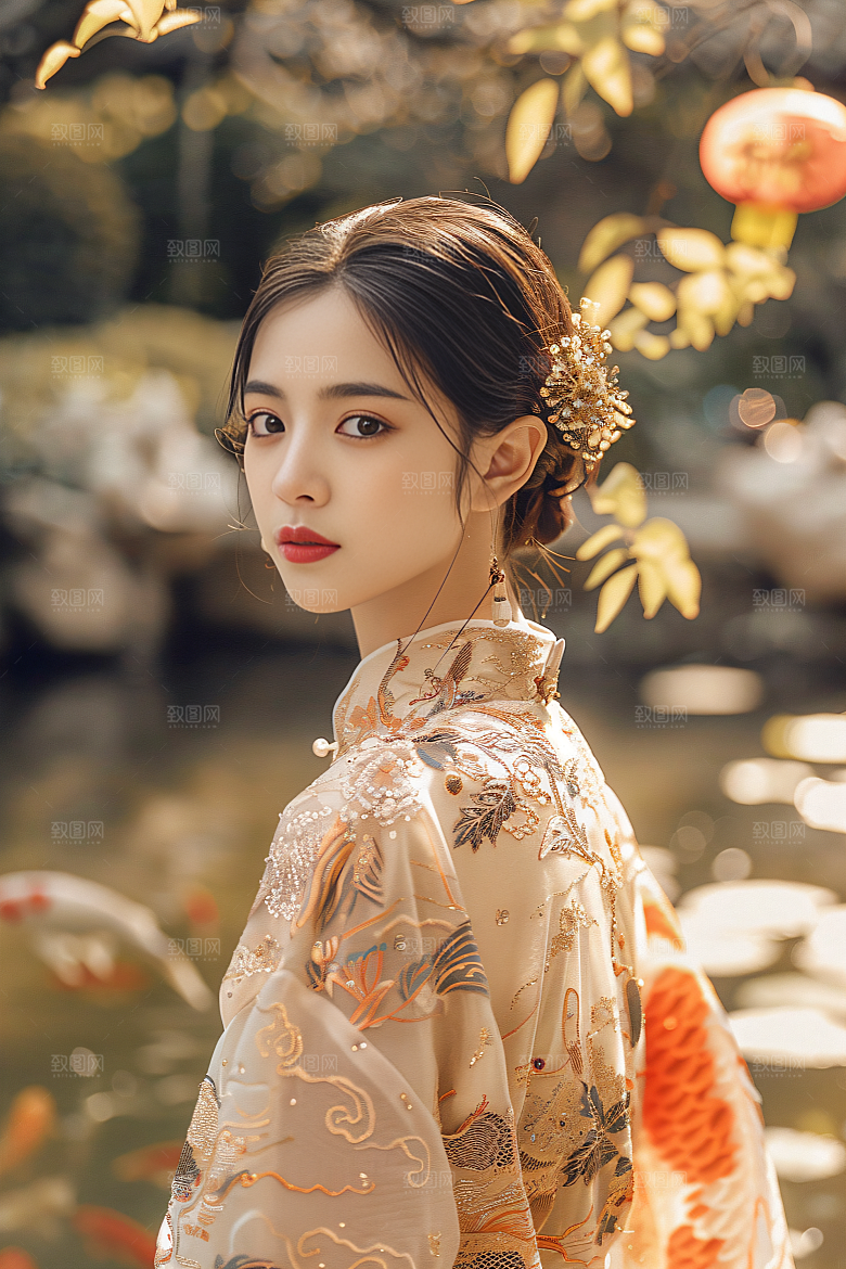 锦鲤汉服美女吉祥人像素材