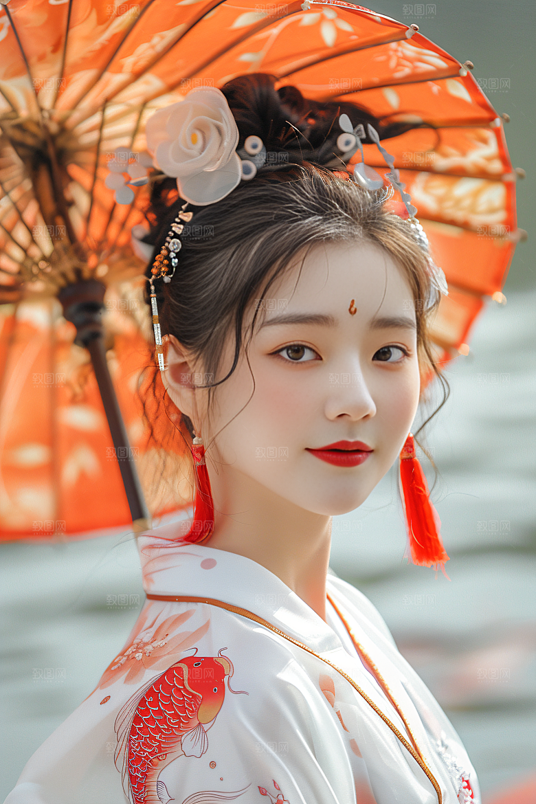 锦鲤汉服美女古风古风素材