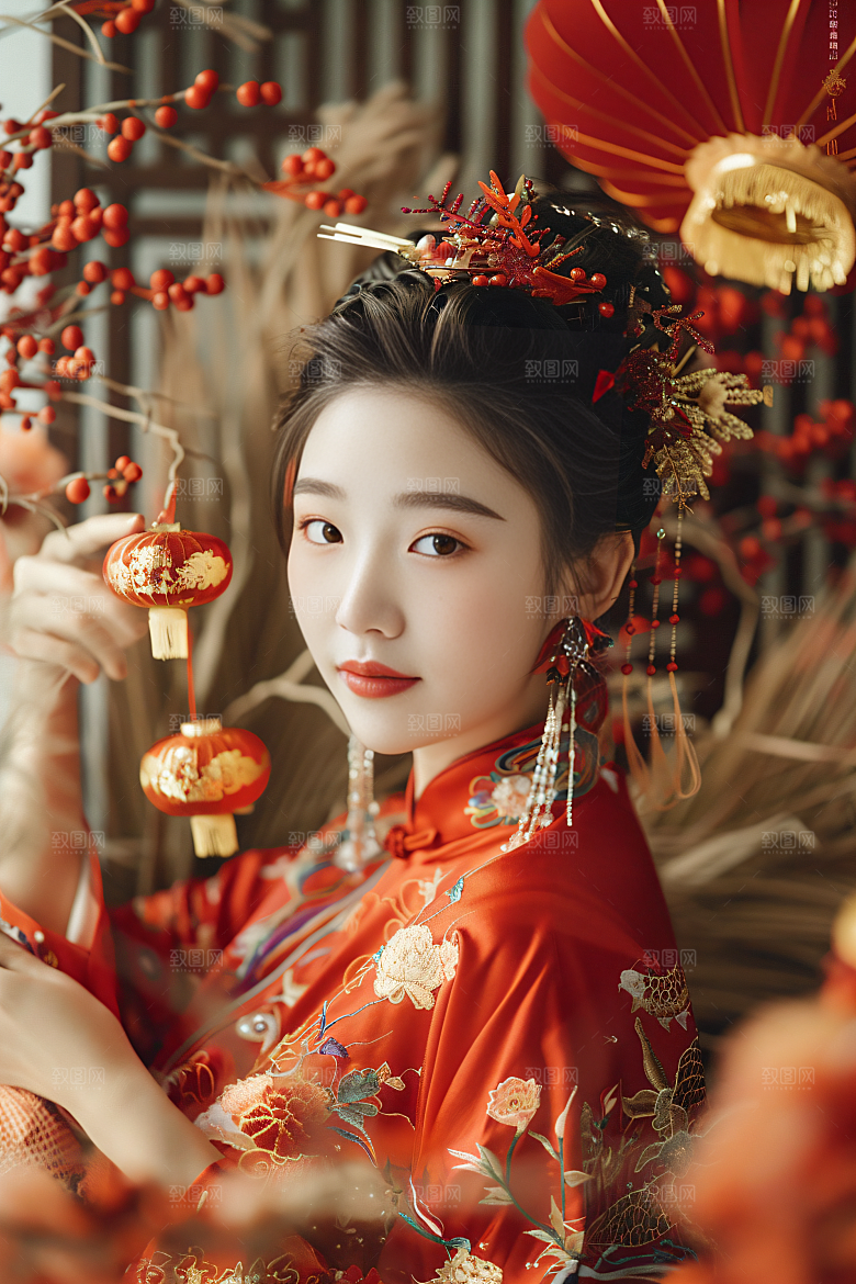 锦鲤汉服美女肖像高清素材