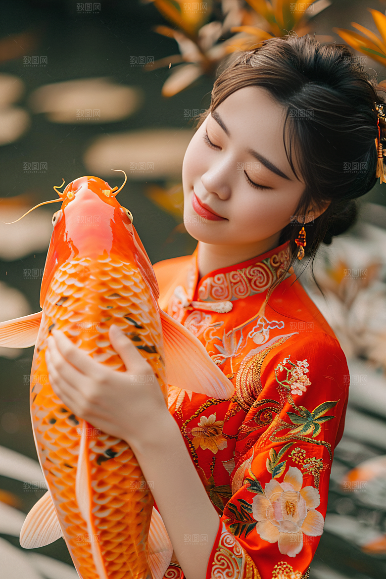 锦鲤汉服美女肖像高清素材