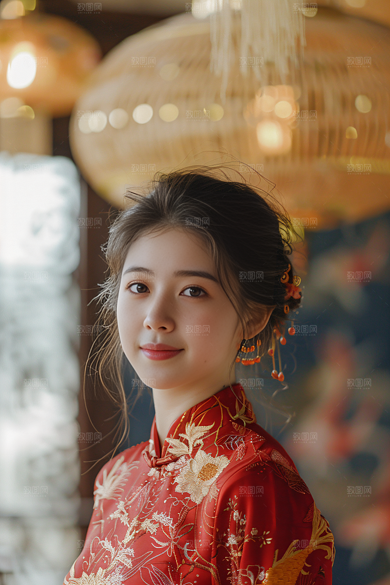 锦鲤汉服美女传统优雅素材